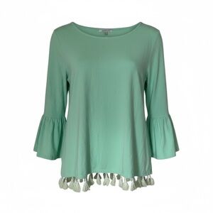 Crown & Ivy Green Ruffle Bell Sleeve Tassel Hem Tunic Top Small Boho